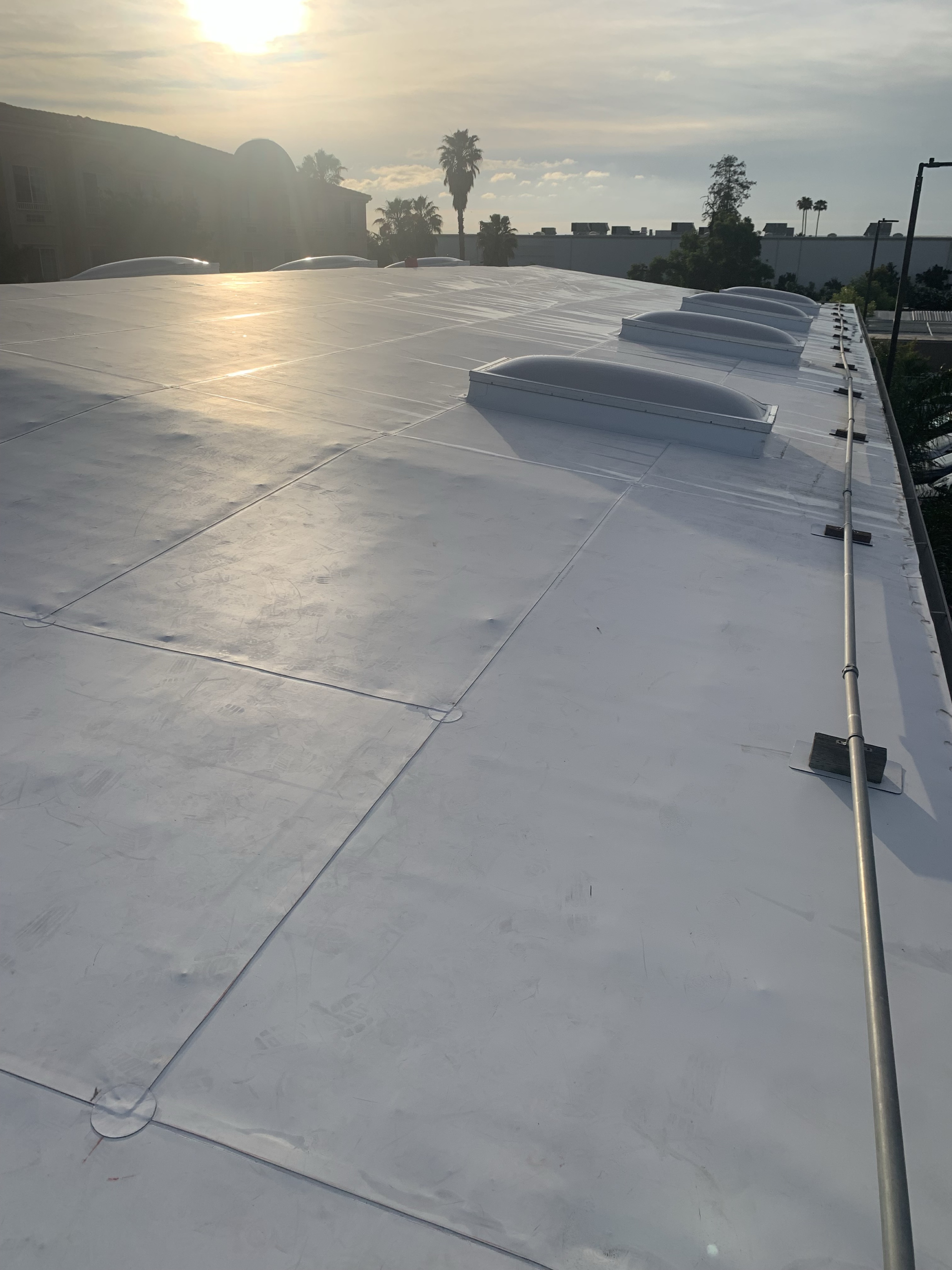 Finished flat roof at sunset